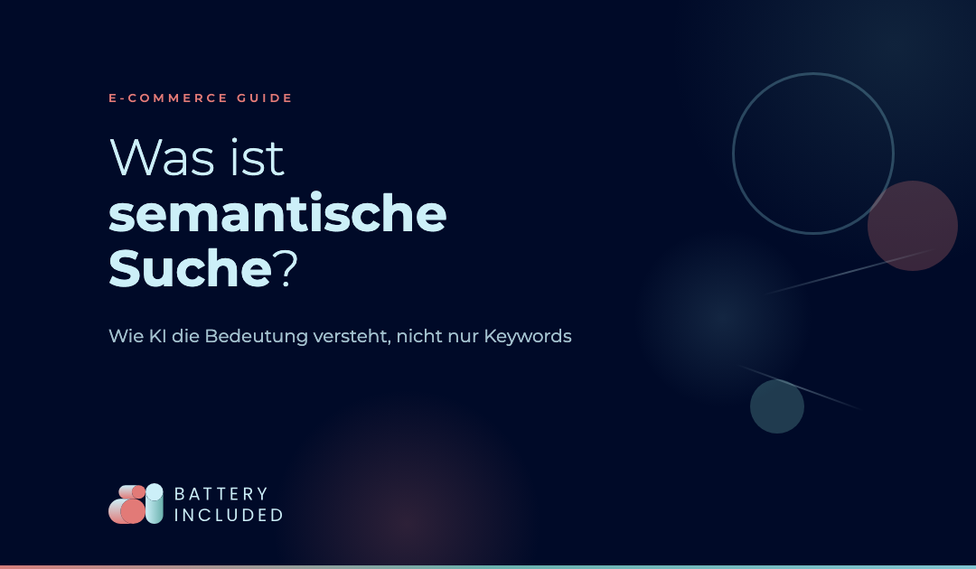 Grafische Darstellung einer Lupe mit vernetzten Knotenpunkten auf dunkelblauem Hintergrund – symbolisiert semantische Suche, die Bedeutungszusammenhänge zwischen Begriffen erkennt